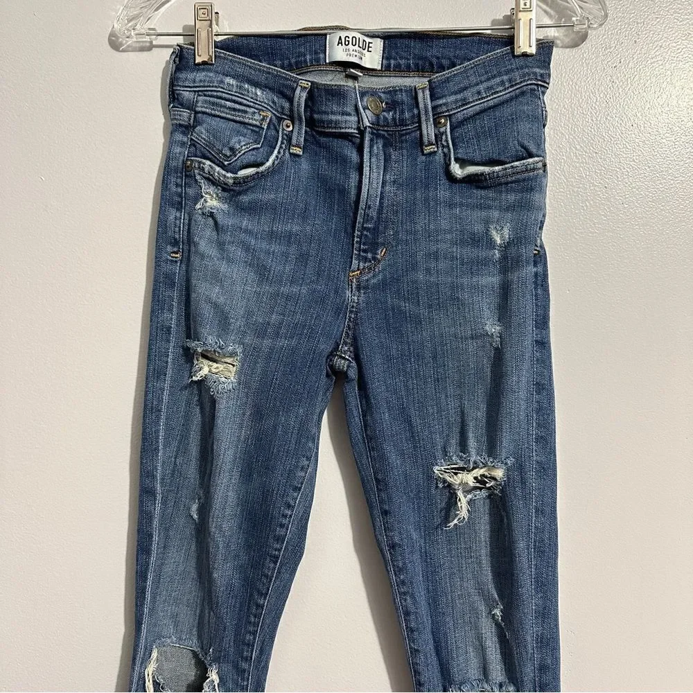 Agolde Jeans Womens 25 Blue Denim Distressed Skinny Straight Leg Casual Bottoms